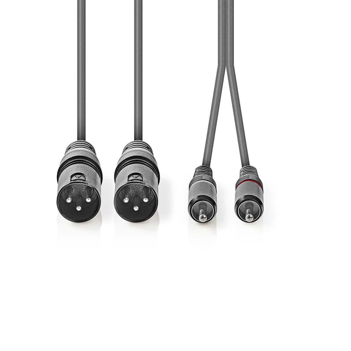 Nedis 2x XLR (m) - 2x RCA (m) stereo audiokabel - 3 meter - Afbeelding 2