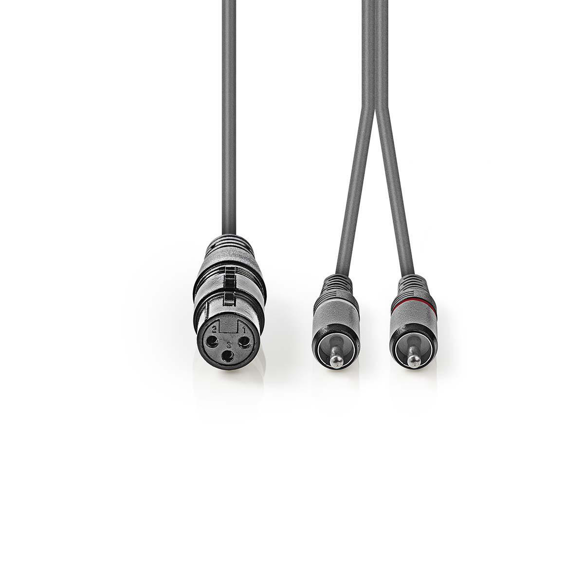 Nedis 1x XLR (v) - 2x RCA (m) stereo audiokabel - 1,5 meter - Afbeelding 2