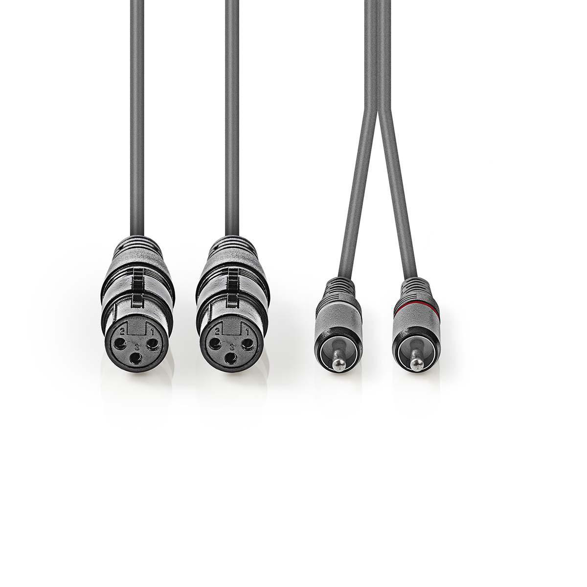 Nedis 2x XLR (v) - 2x RCA (m) stereo audiokabel - 1,5 meter - Afbeelding 2