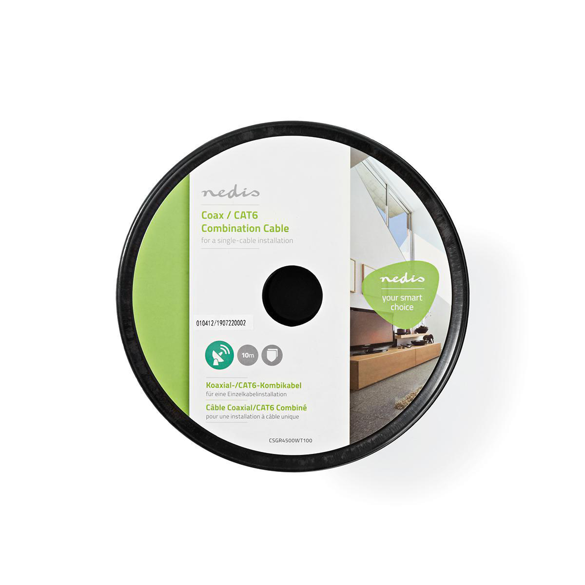 Nedis Coax / CAT6 combinatiekabel op haspel voor binnen / wit - 10 meter - Afbeelding 2