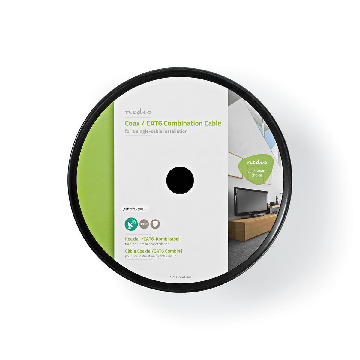 Nedis Coax / CAT6 combinatiekabel op haspel voor binnen / wit - 100 meter - Afbeelding 2