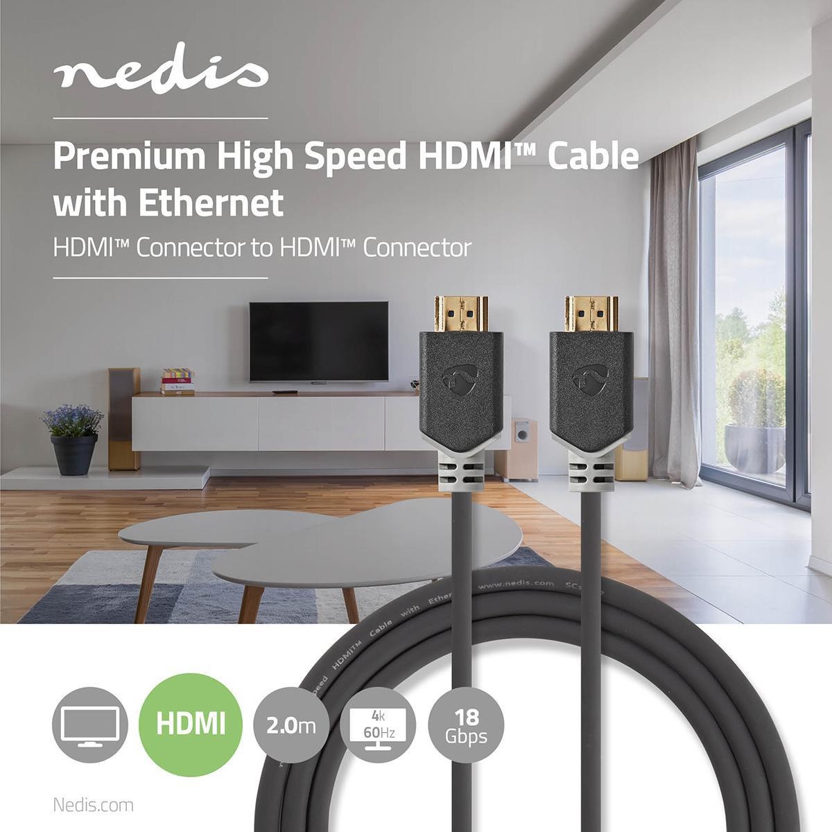 Nedis HDMI kabel - HDMI2.0 gecertficeerd (4K 60Hz HDR) / zwart - 2 meter - Afbeelding 3