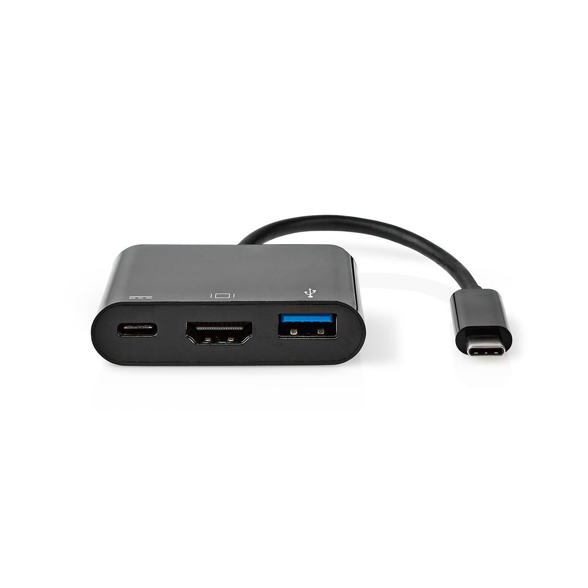 USB-C naar HDMI 4K 30Hz, USB-A en USB-C PD 60W adapter / zwart - 0,20 meter