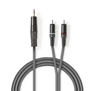 Stereo-Audiokabel | 3,5 mm Male | 2x RCA Male | Vernikkeld | 1.50 m | Rond | Donkergrijs | Kartonnen Sleeve