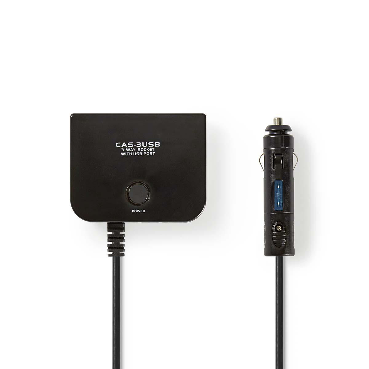 Nedis sigarettenaanstekerplug splitter met 3x 12V en 1x USB-A poort / zwart - 0,40 meter - Afbeelding 2