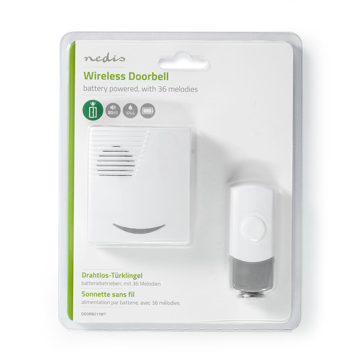 Draadloze Deurbelset | Batterij Gevoed | 3 V DC | 1x CR2032 | Volume: 80 dB | Signaalbereik: 300 m | IP44 | 36 Melodiën | 1 Ontvanger | Grijs / Wit - Afbeelding 5