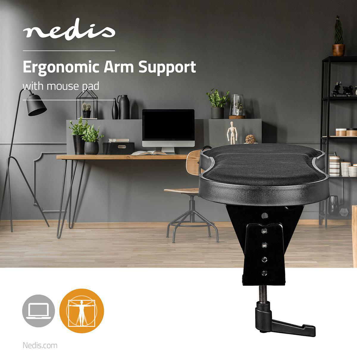 Nedis ergonomische 360° draaibare armsteun met muismat / zwart - Afbeelding 7