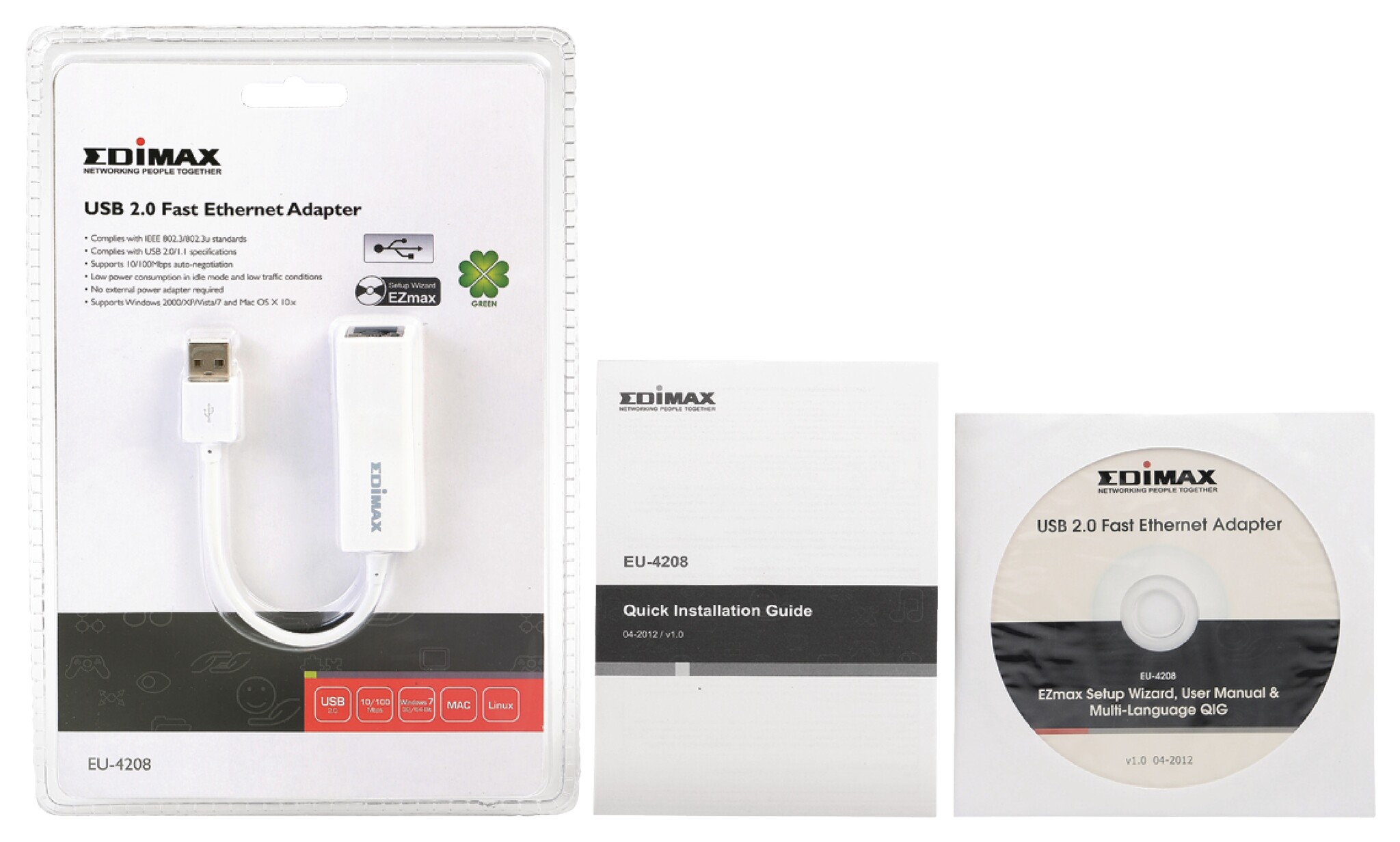 Edimax EU-4208 USB-A naar RJ45 Fast Ethernet LAN adapter - USB2.0 - CAT5 / wit - 0,10 meter - Afbeelding 6