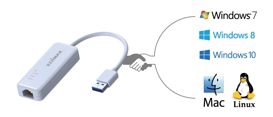 Edimax EU-4306 USB-A naar RJ45 Gigabit Ethernet LAN adapter - USB3.0 - CAT6 / wit - 0,10 meter - Afbeelding 6