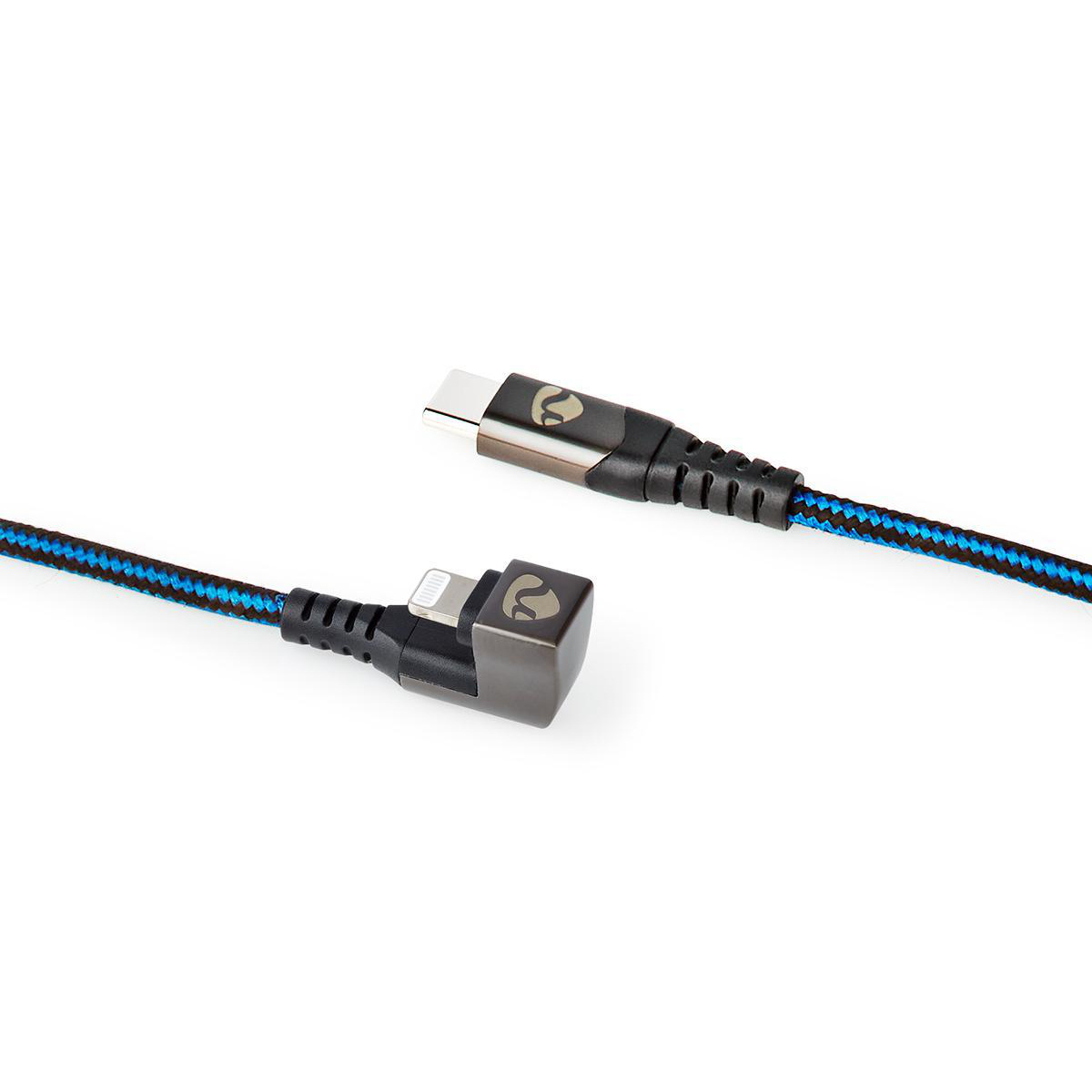 Nedis Gaming ZYOQUO 8-pins Lightning 180° haaks naar USB-C kabel - USB2.0 - tot 20V/3A / blauw - 1 meter - Afbeelding 4
