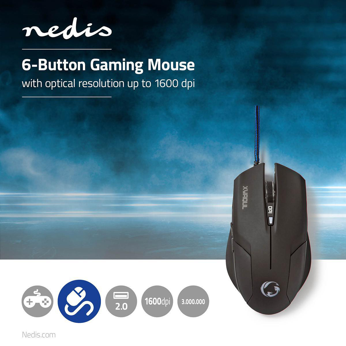 Nedis Gaming XYAQUL bedrade USB muis met 6 knoppen - 800-1600 DPI / zwart - 1,5 meter - Afbeelding 9