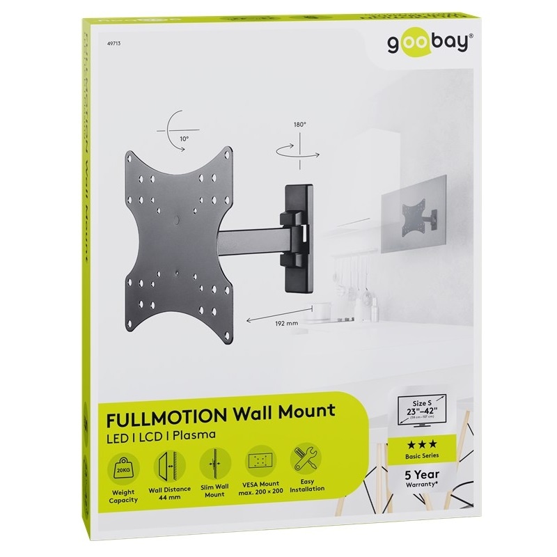 Goobay Basic series Full Motion S muurbeugel voor schermen tot 42 inch / 2 draaipunten - Afbeelding 9