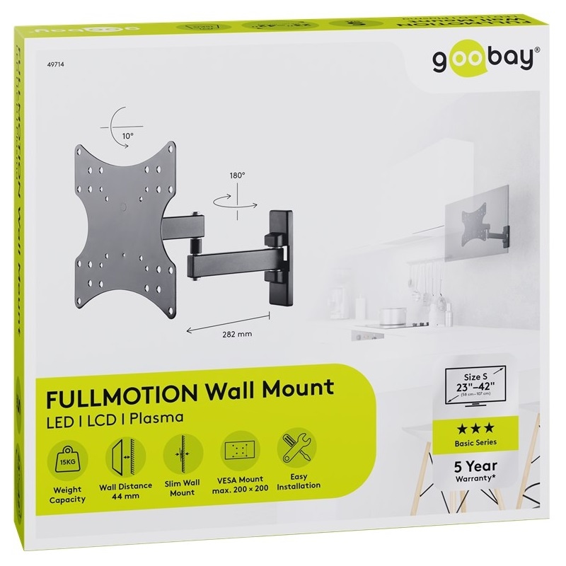Goobay Basic series Full Motion S muurbeugel voor schermen tot 42 inch / 3 draaipunten - Afbeelding 9