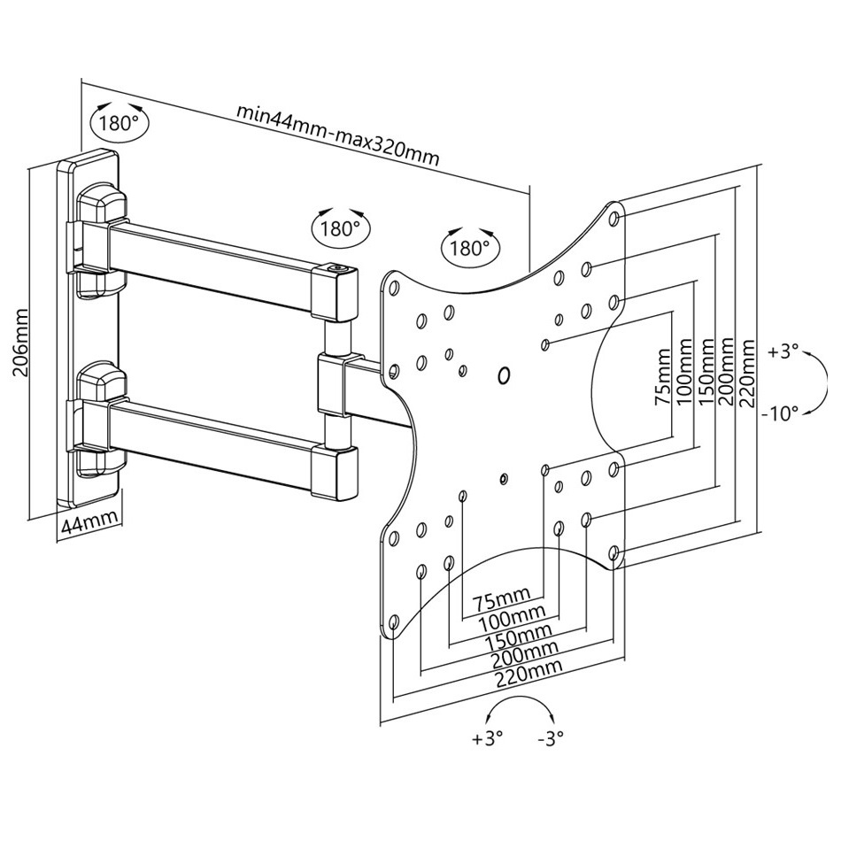 Goobay Basic series Full Motion S muurbeugel met extra lange arm voor schermen tot 42 inch / 3 draaipunten - Afbeelding 8