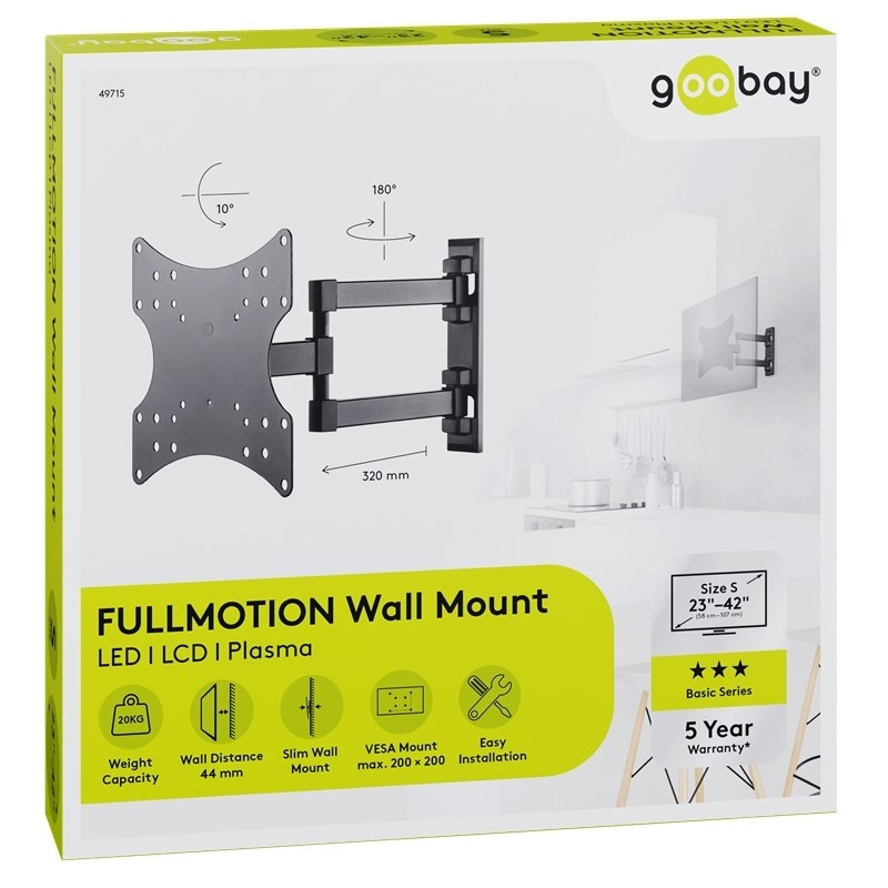 Goobay Basic series Full Motion S muurbeugel met extra lange arm voor schermen tot 42 inch / 3 draaipunten - Afbeelding 9
