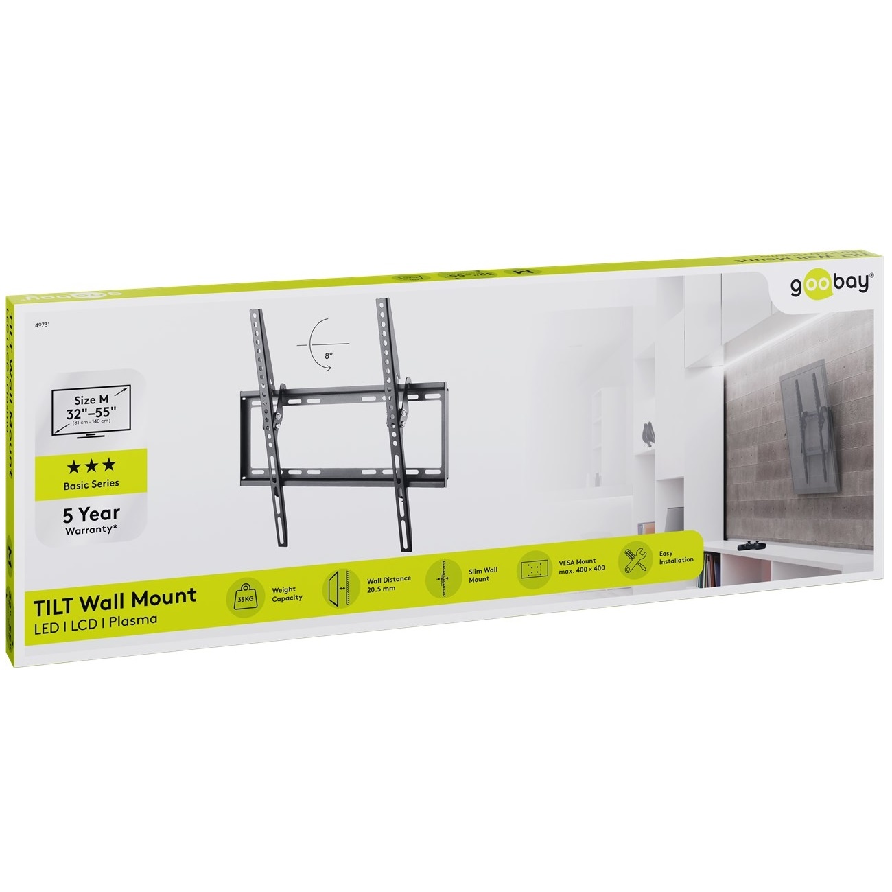Goobay Basic series Tilt M muurbeugel voor schermen tot 55 inch / kantelbaar - Afbeelding 8
