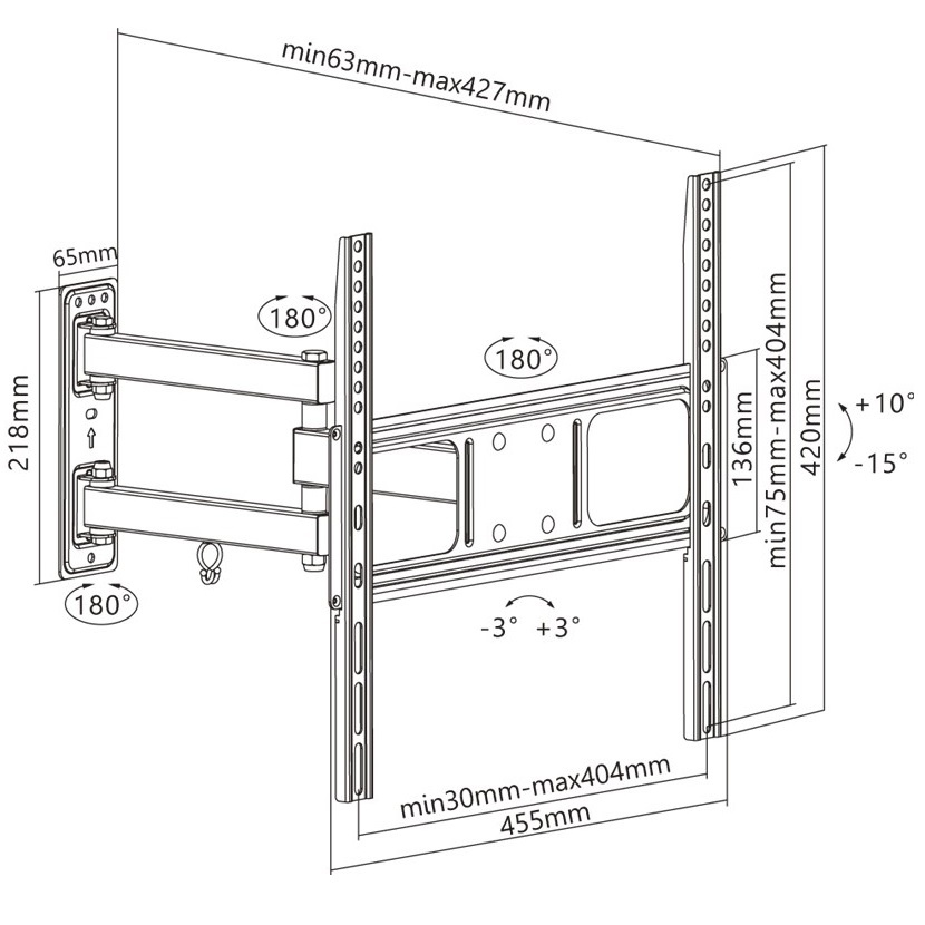 Goobay Basic series Full Motion M muurbeugel voor schermen tot 55 inch / 3 draaipunten - Afbeelding 9
