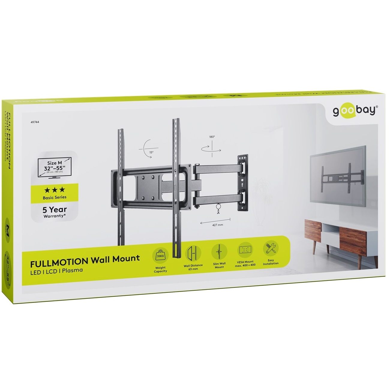 Goobay Basic series Full Motion M muurbeugel voor schermen tot 55 inch / 3 draaipunten - Afbeelding 10