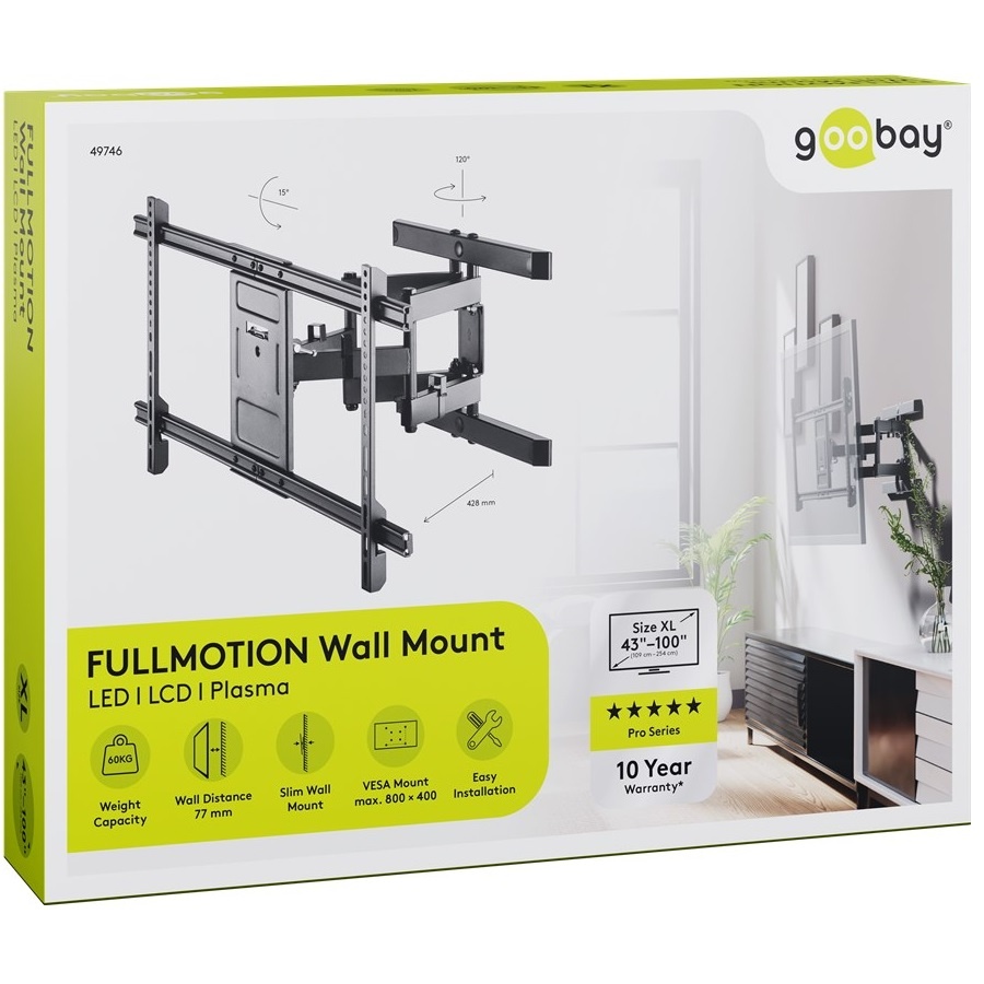 Goobay Pro series Full Motion XL muurbeugel voor schermen tot 100 inch / 3 draaipunten - Afbeelding 10