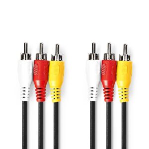 Composiet Videokabel | 3x RCA Male | 3x RCA Male | Vernikkeld | 480p | 1.50 m | Rond | PVC | Zwart | Doos