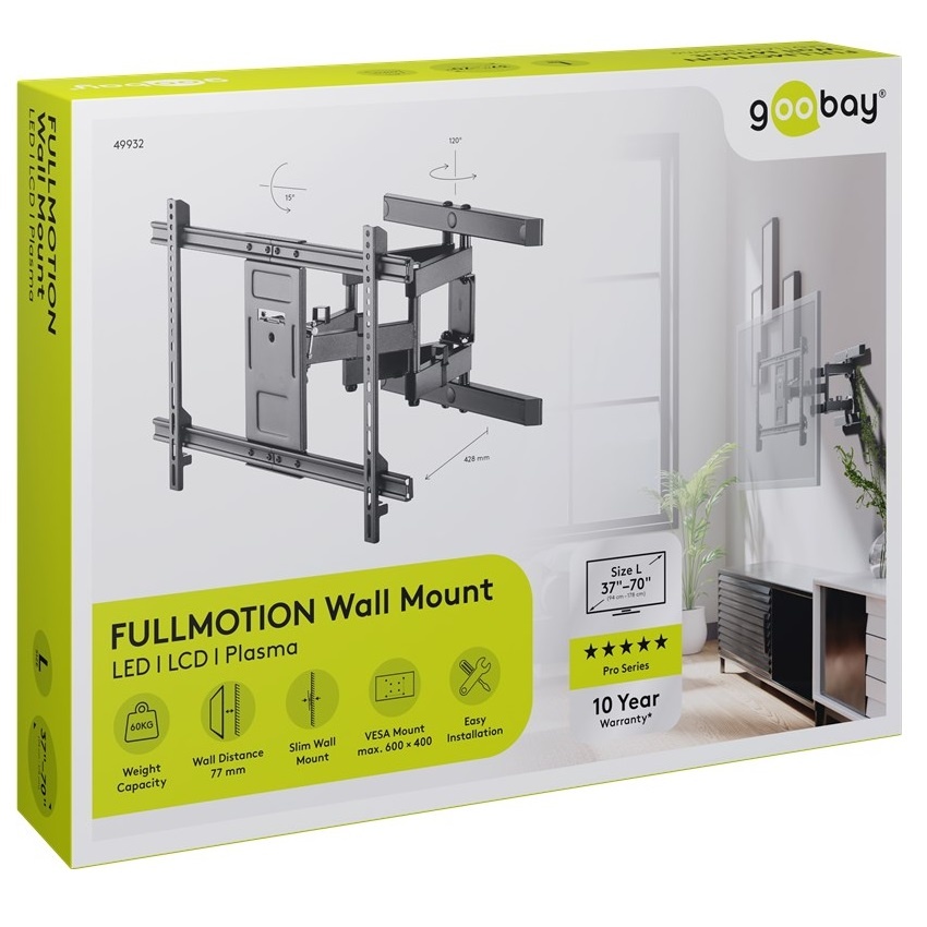 Goobay Pro series Full Motion L muurbeugel voor schermen tot 70 inch / 3 draaipunten - Afbeelding 10