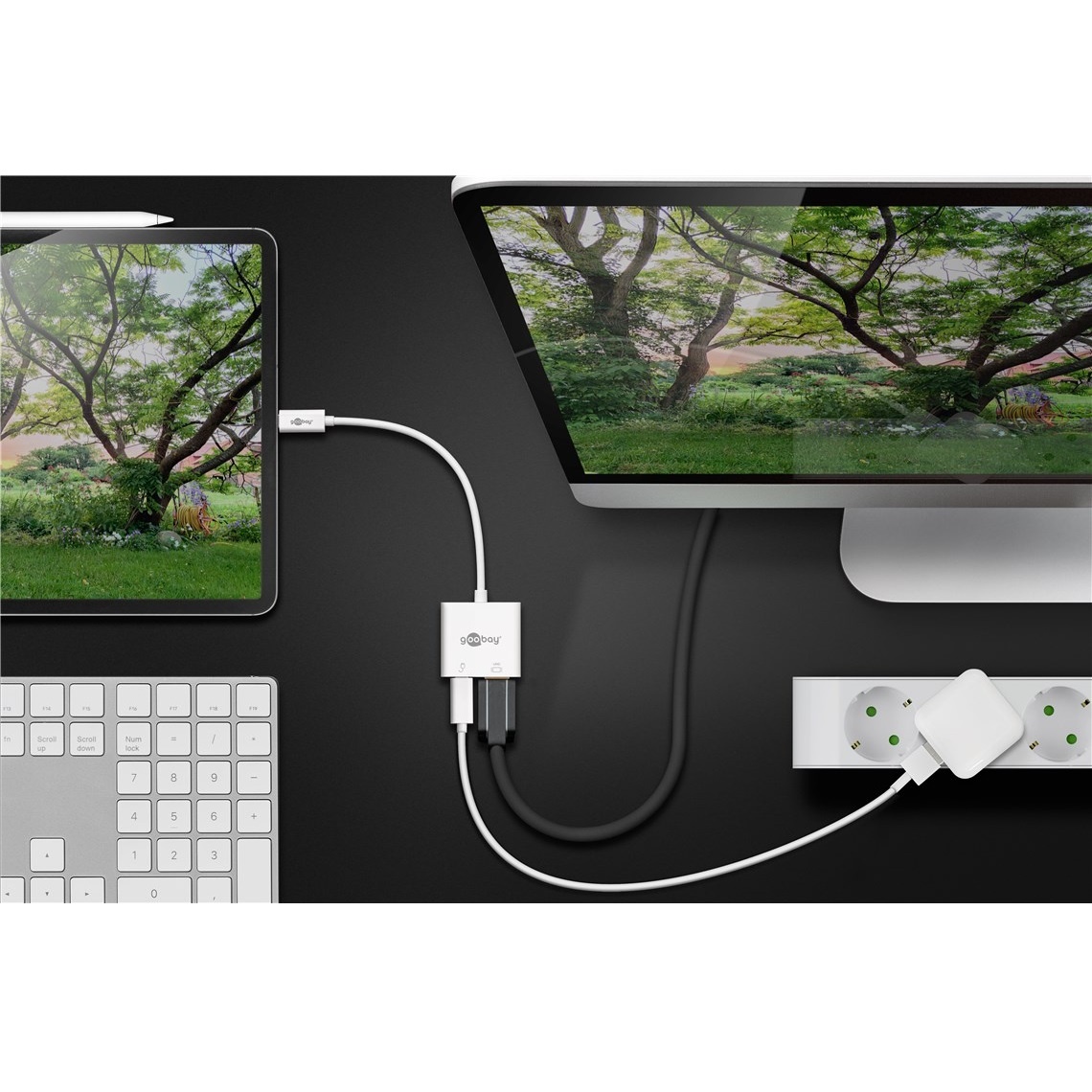 Goobay USB-C naar HDMI 4K 60Hz en USB-C PD 60W adapter / wit - 0,15 meter - Afbeelding 5