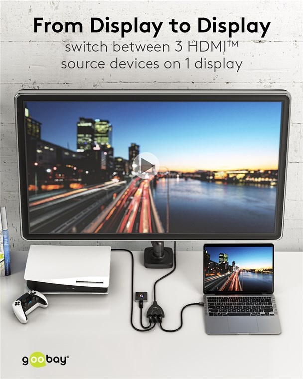 Goobay HDMI schakelaar 3 naar 1 - HDMI2.0 (4K 60Hz + HDR) / zwart - 0,50 meter - Afbeelding 3