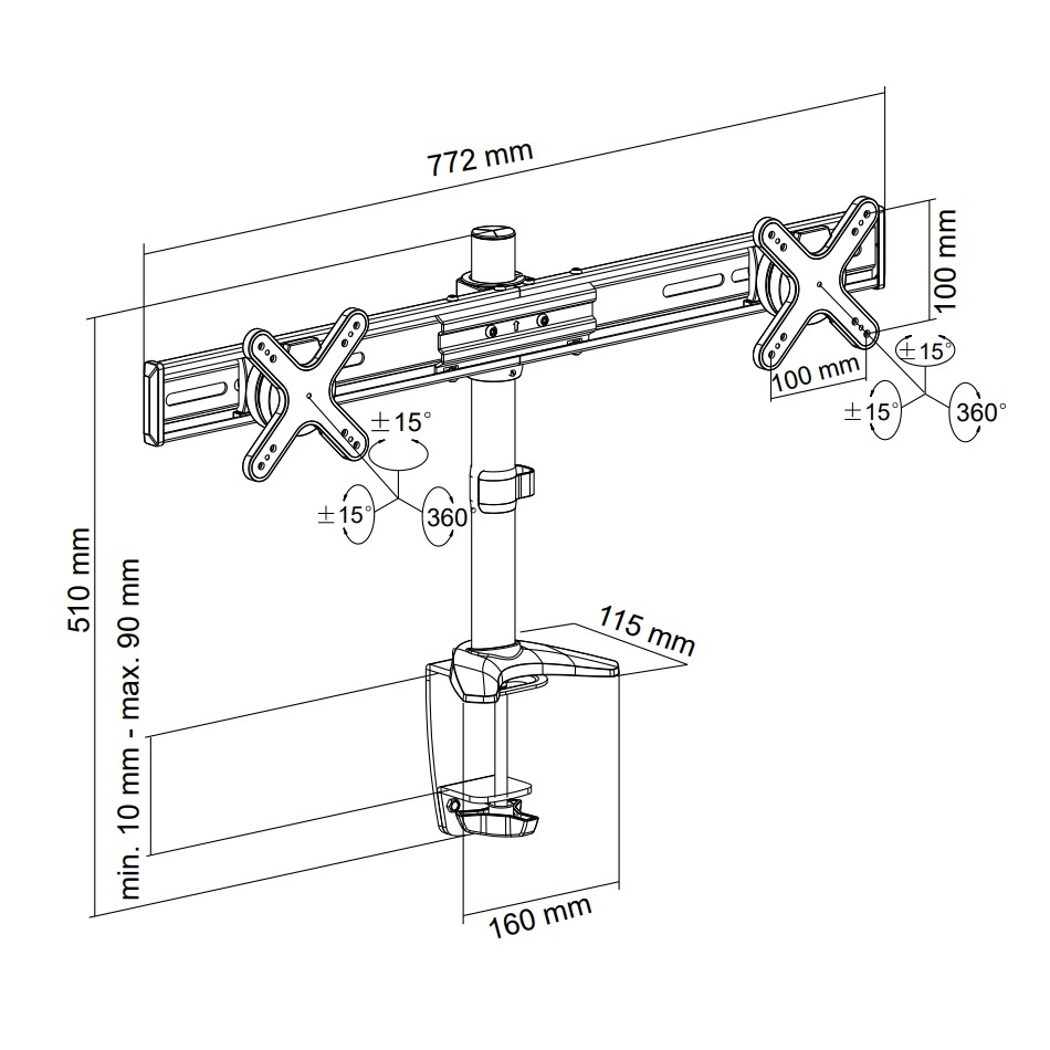 Goobay Twin bureaubeugel voor 2 monitoren tot 23 inch / full motion / zilver/zwart - Afbeelding 3