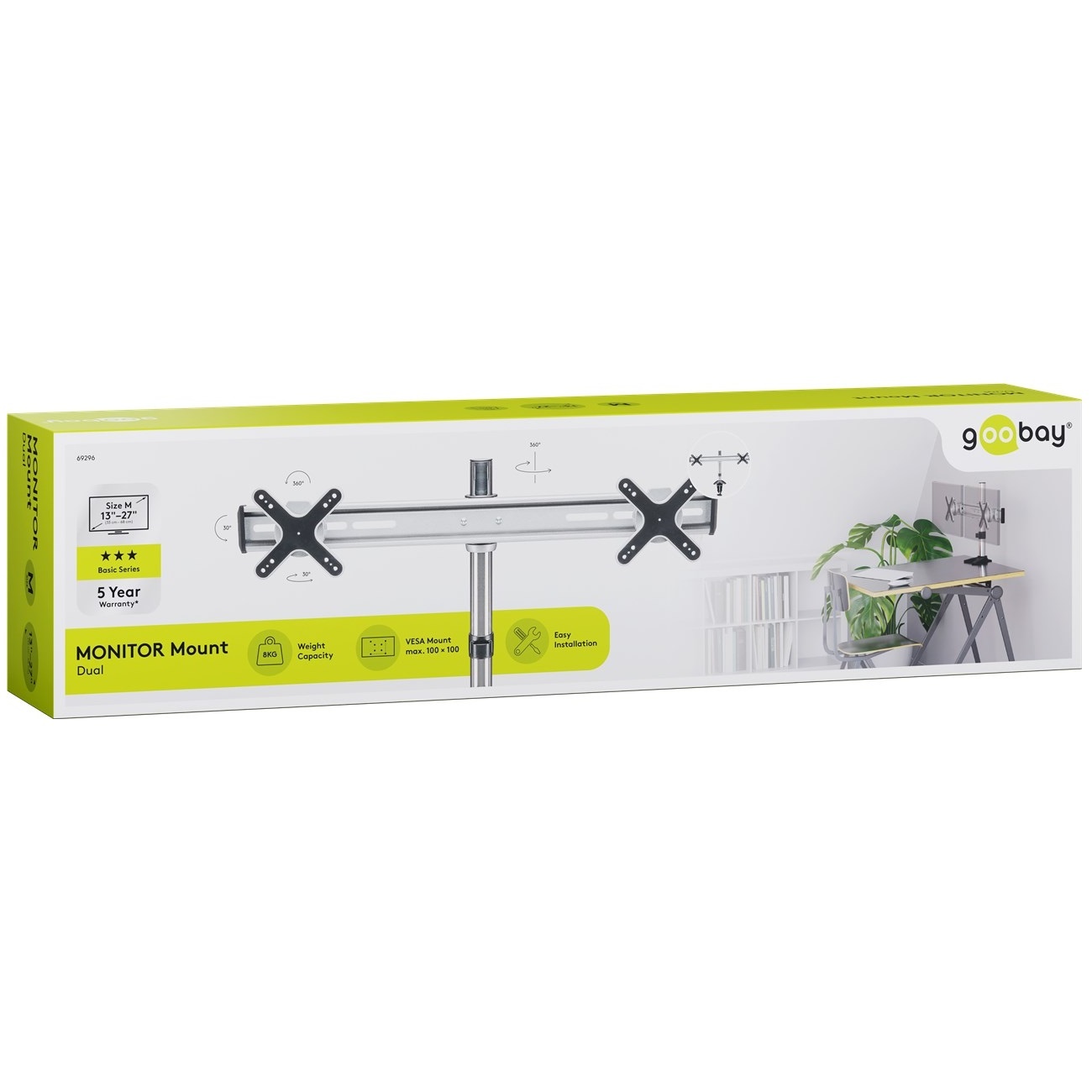 Goobay Twin bureaubeugel voor 2 monitoren tot 23 inch / full motion / zilver/zwart - Afbeelding 8