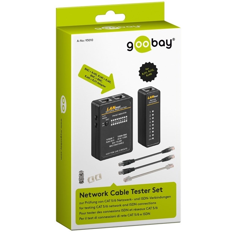 Goobay LAN multi-kabeltester voor coax- en netwerkkabels - RJ45, RJ12, RJ11 en BNC - Afbeelding 3