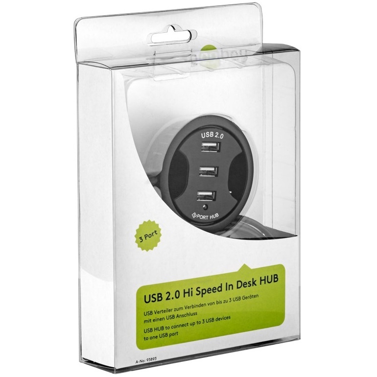 Goobay inbouw USB hub met 3 poorten - USB2.0 - busgevoed / zwart - 1,5 meter - Afbeelding 2