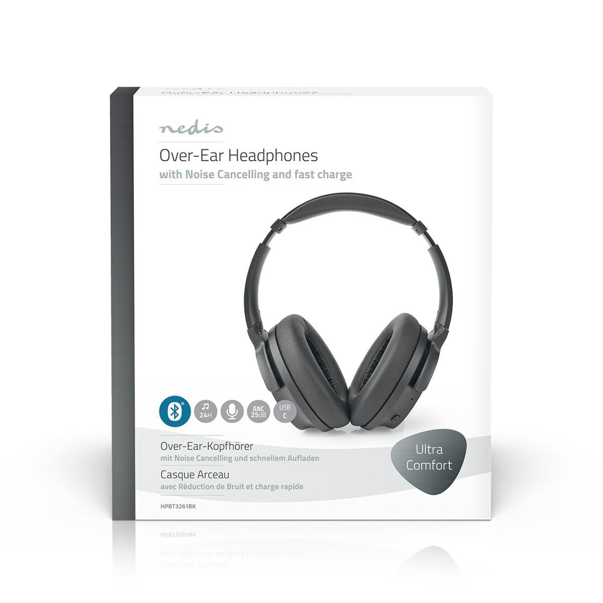 Nedis premium stereo over-ear Bluetooth hoofdtelefoon met microfoon en Active Noise Cancelling / zwart - Afbeelding 10