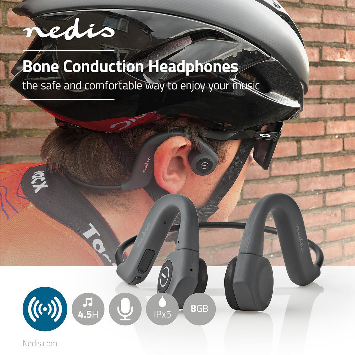 Nedis Bone Conduction Bluetooth hoofdtelefoon met microfoon / grijs - Afbeelding 10