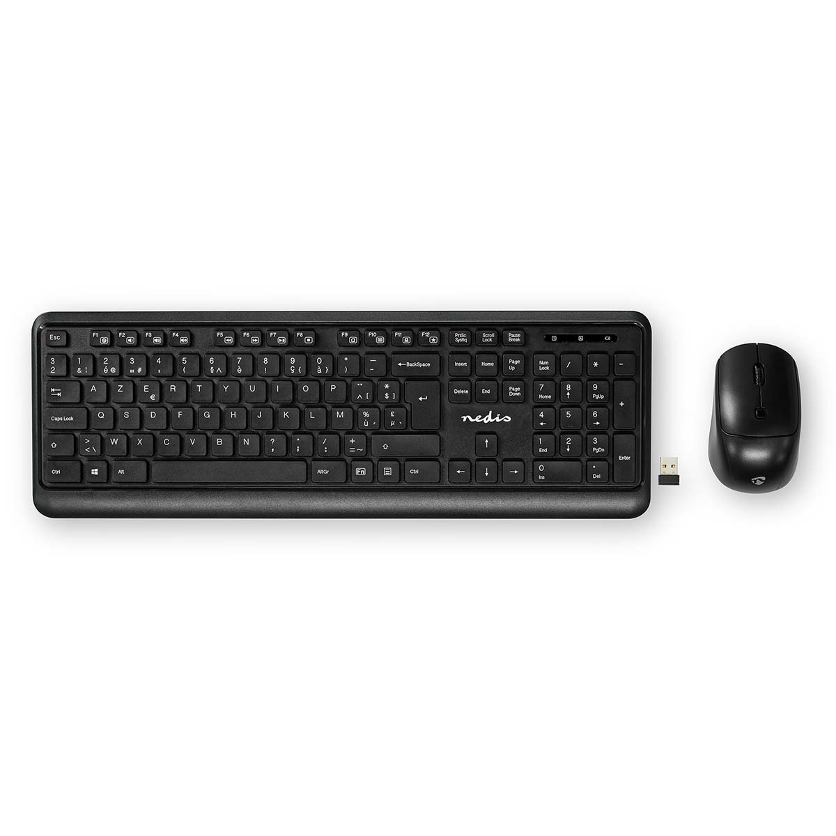 Nedis draadloze USB toetsenbord en muis set - AZERTY (BE) / zwart - Afbeelding 2