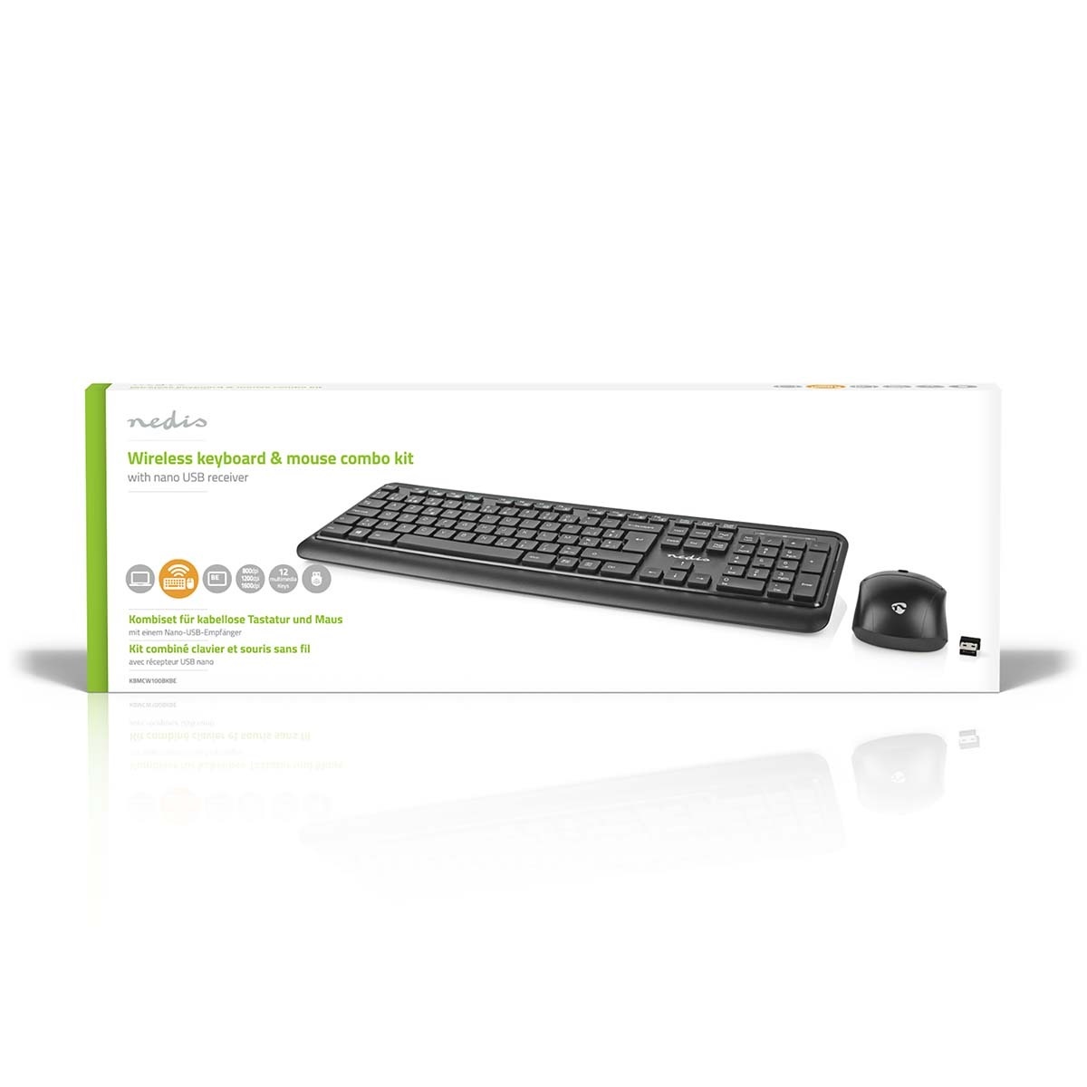 Nedis draadloze USB toetsenbord en muis set - AZERTY (BE) / zwart - Afbeelding 7