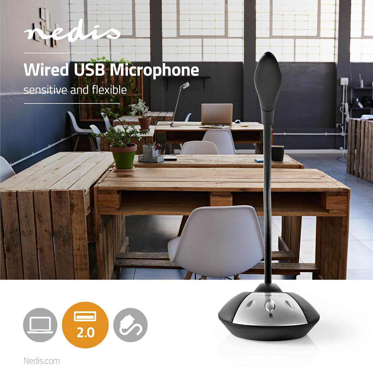 Nedis desk microfoon met flexibele nek - USB-A / zwart/grijs - 1,5 meter - Afbeelding 9