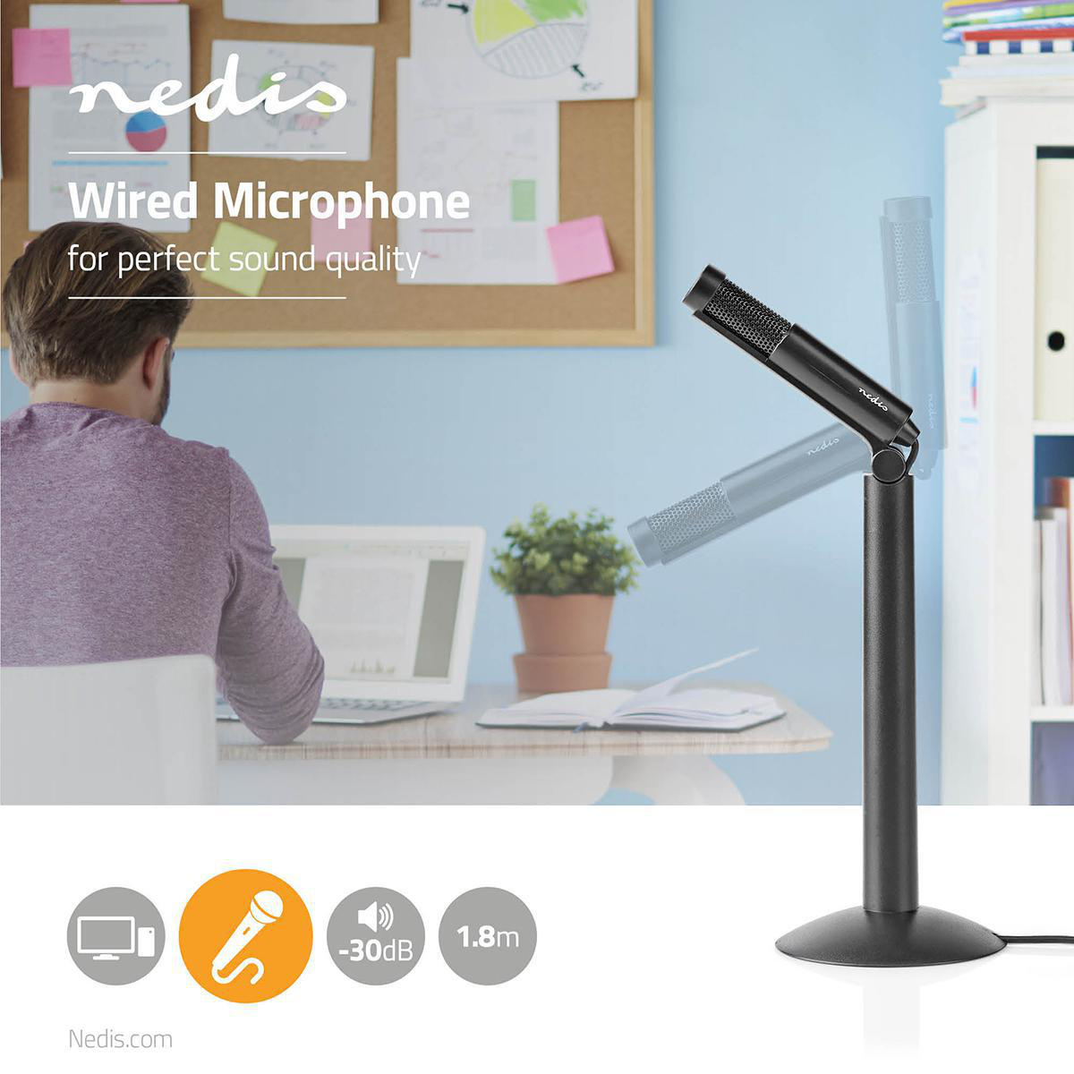 Nedis desk microfoon met kantelbare kop - 1x 3,5mm Jack / zwart - 1,8 meter - Afbeelding 6