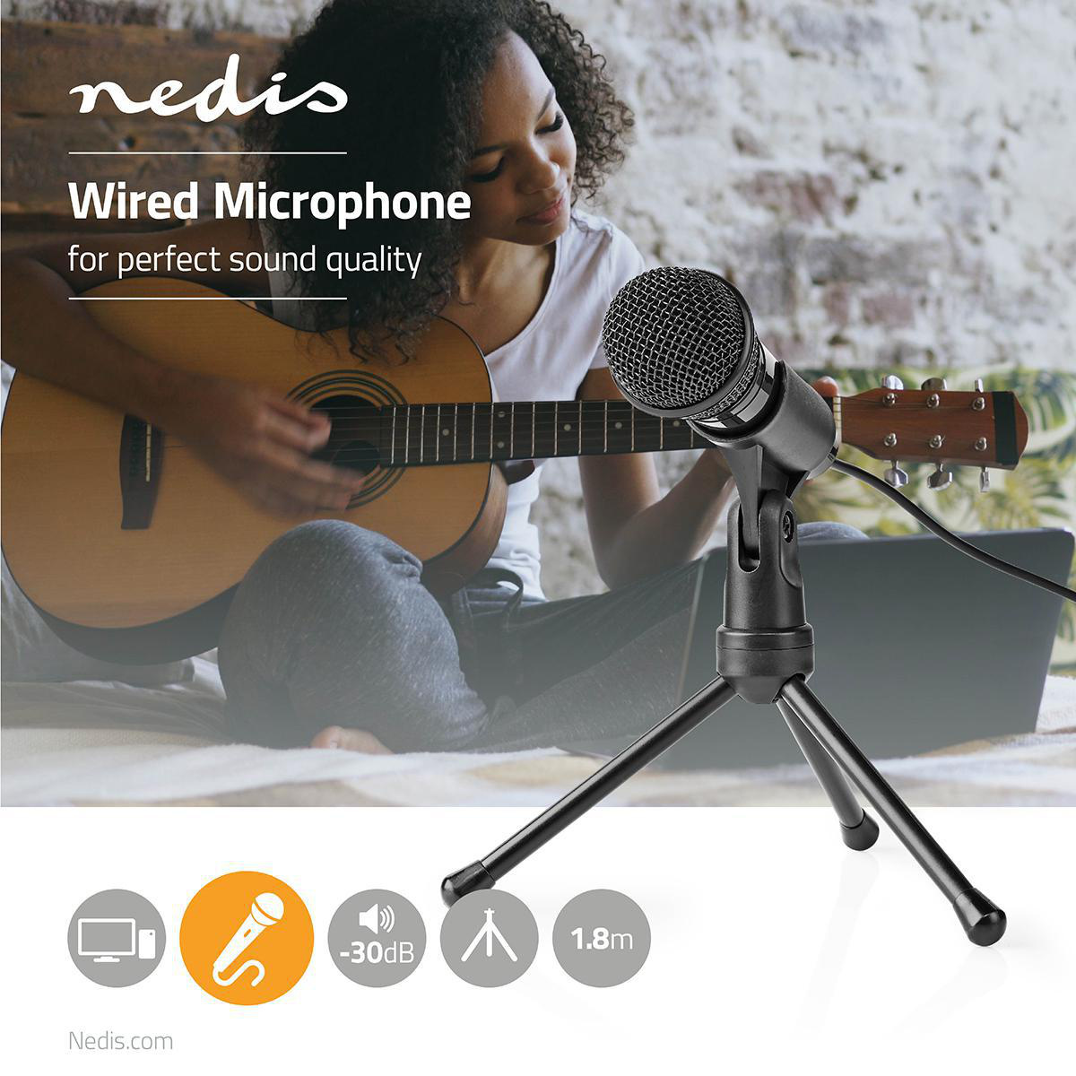 Nedis condensator microfoon met tripod standaard - 1x 3,5mm Jack / zwart - 1,8 meter - Afbeelding 8