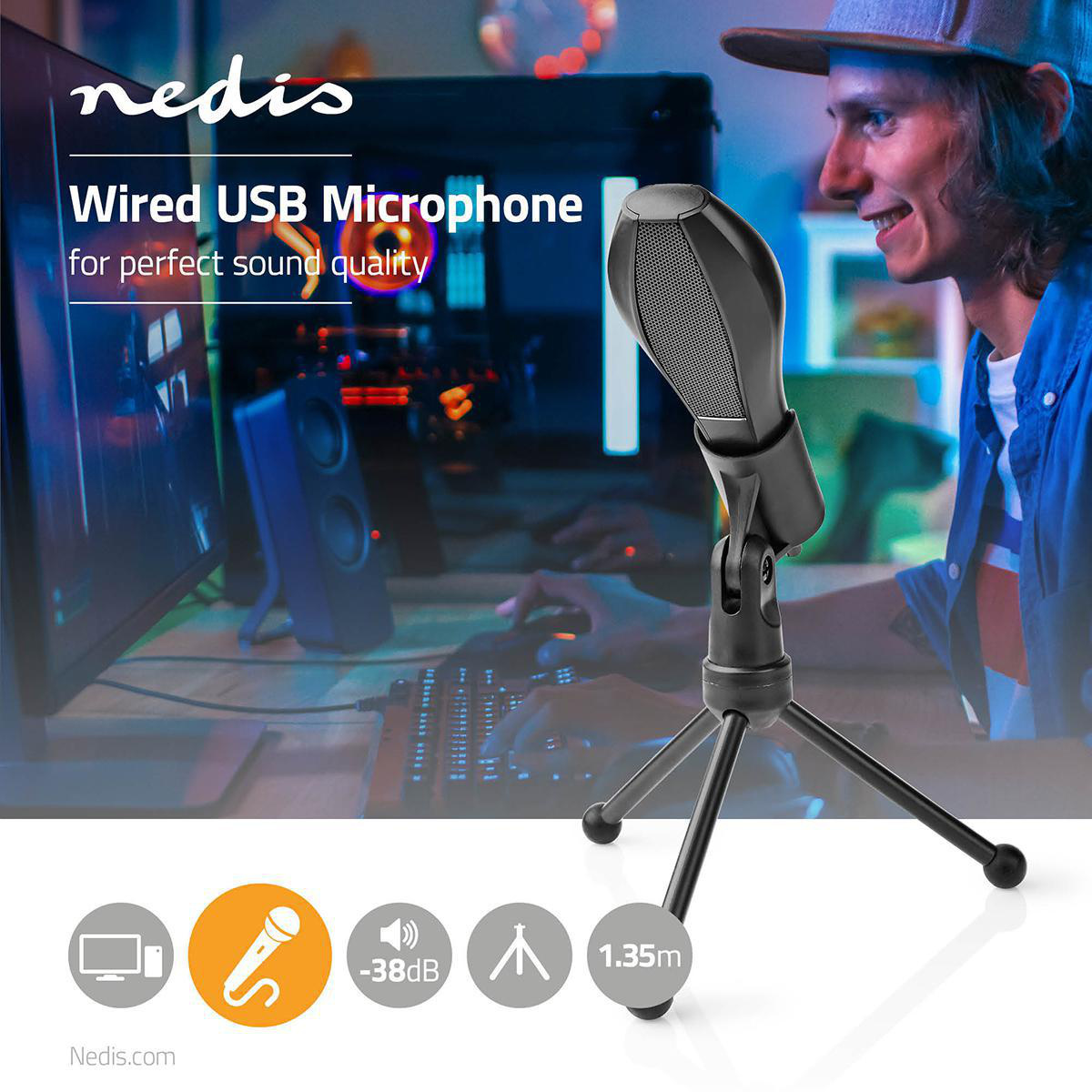 Nedis condensator microfoon met tripod standaard - USB-A / zwart - 1,4 meter - Afbeelding 10