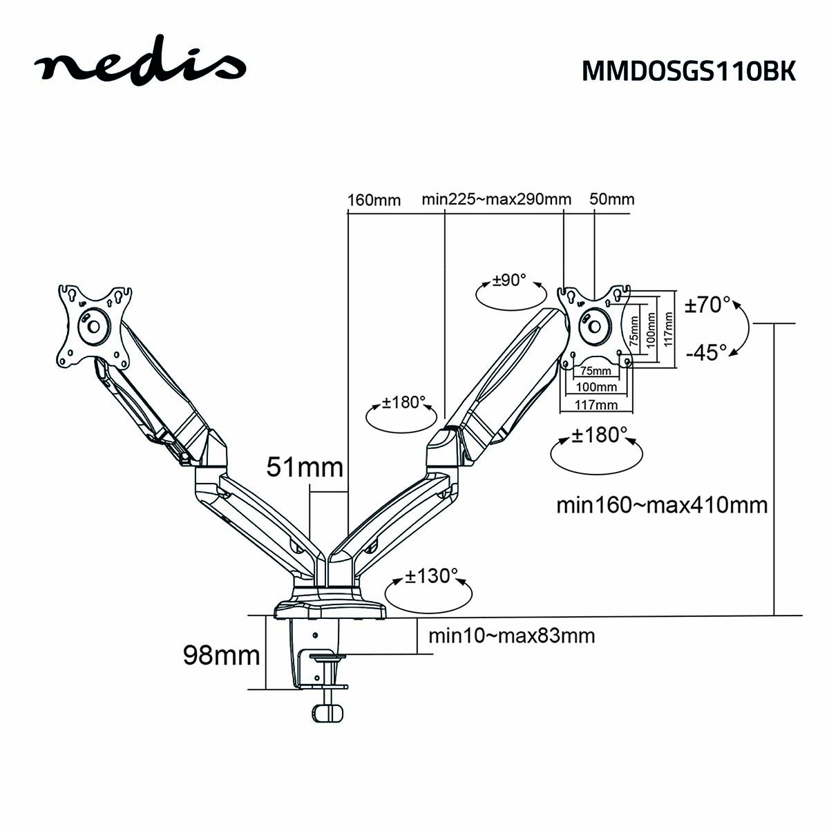 Nedis bureaubeugel voor 2 monitoren tot 32 inch | interactief - Afbeelding 7