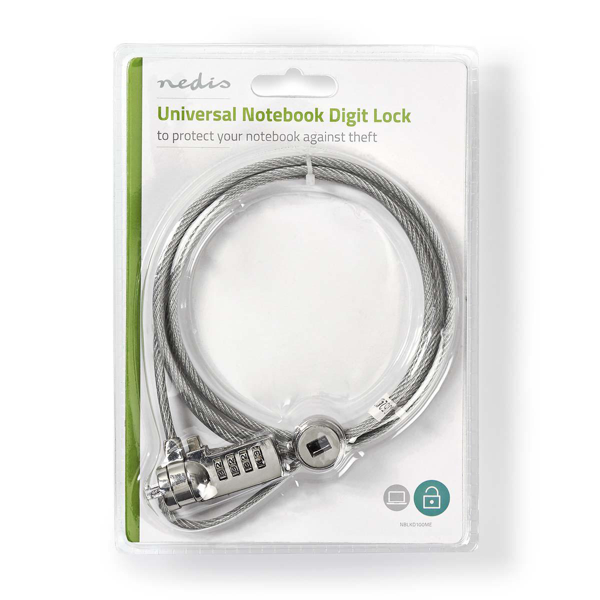 Nedis notebookslot met cijfercode - Kensington lock (3 x 7 mm) / zilver - 1,8 meter - Afbeelding 2