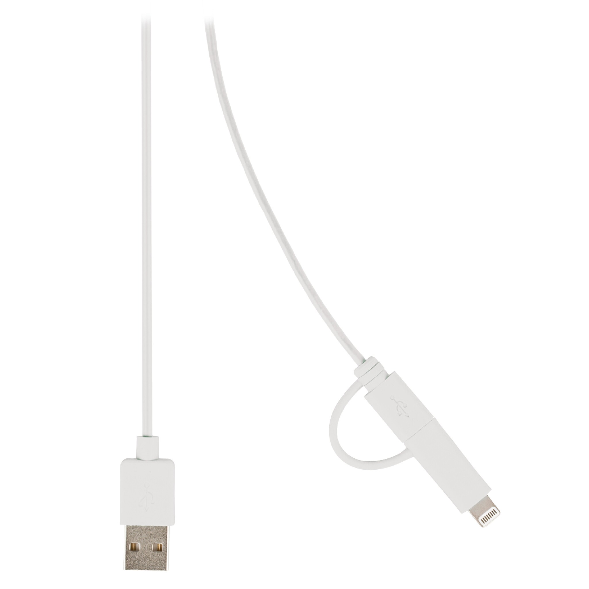 2-in-1-Kabel | USB 2.0 | USB-A Male | Apple Lightning 8-Pins / USB Micro-B Male | 480 Mbps | 1.00 m | Vernikkeld | Rond | PVC | Wit | Polybag - Afbeelding 2