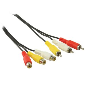 Composiet Videokabel | 3x RCA Male | 3x RCA Female | Vernikkeld | 480p | 5.00 m | Rond | PVC | Zwart | Envelop