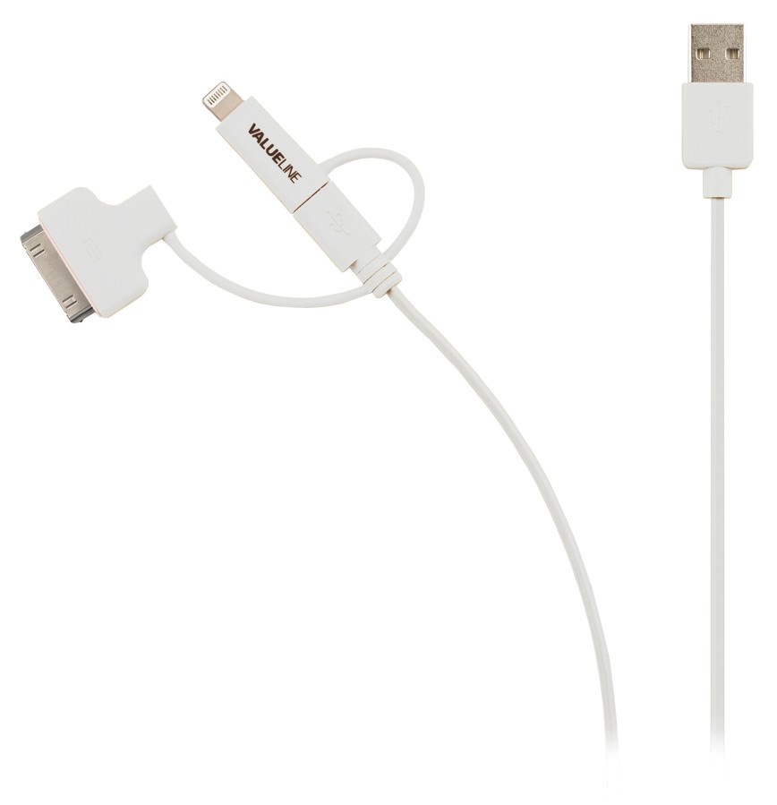 3-in-1 Data en Oplaadkabel USB A Male - Micro-B Male 1.00 m Wit - Afbeelding 2