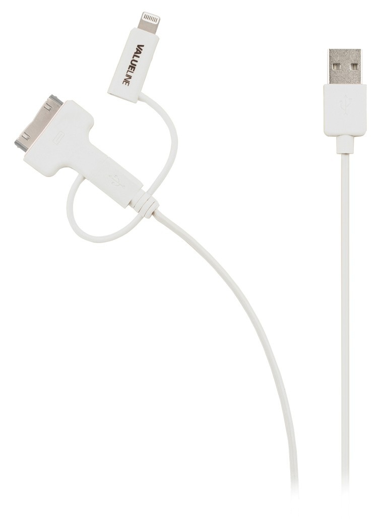3-in-1 Data en Oplaadkabel USB A Male - Micro-B Male 1.00 m Wit - Afbeelding 3
