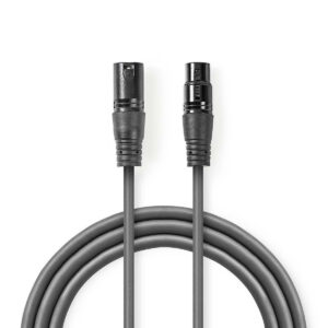 DMX-Adapterkabel | XLR 3-Pins Male | XLR 3-Pins Female | Vernikkeld | 1.00 m | Rond | PVC | Donkergrijs | Kartonnen Sleeve