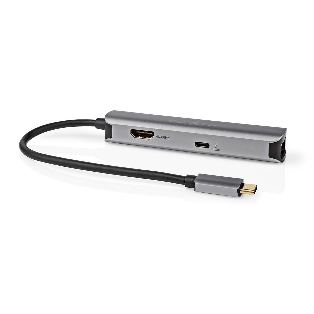 Nedis USB-C naar HDMI 4K 60Hz, USB-A, USB-C PD 100W en RJ45 adapter / grijs - 0,20 meter