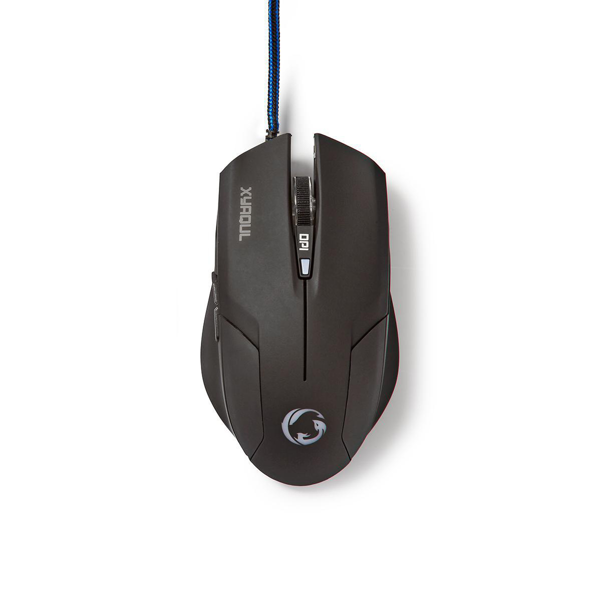 Nedis Gaming XYAQUL bedrade USB muis met 6 knoppen - 800-1600 DPI / zwart - 1,5 meter