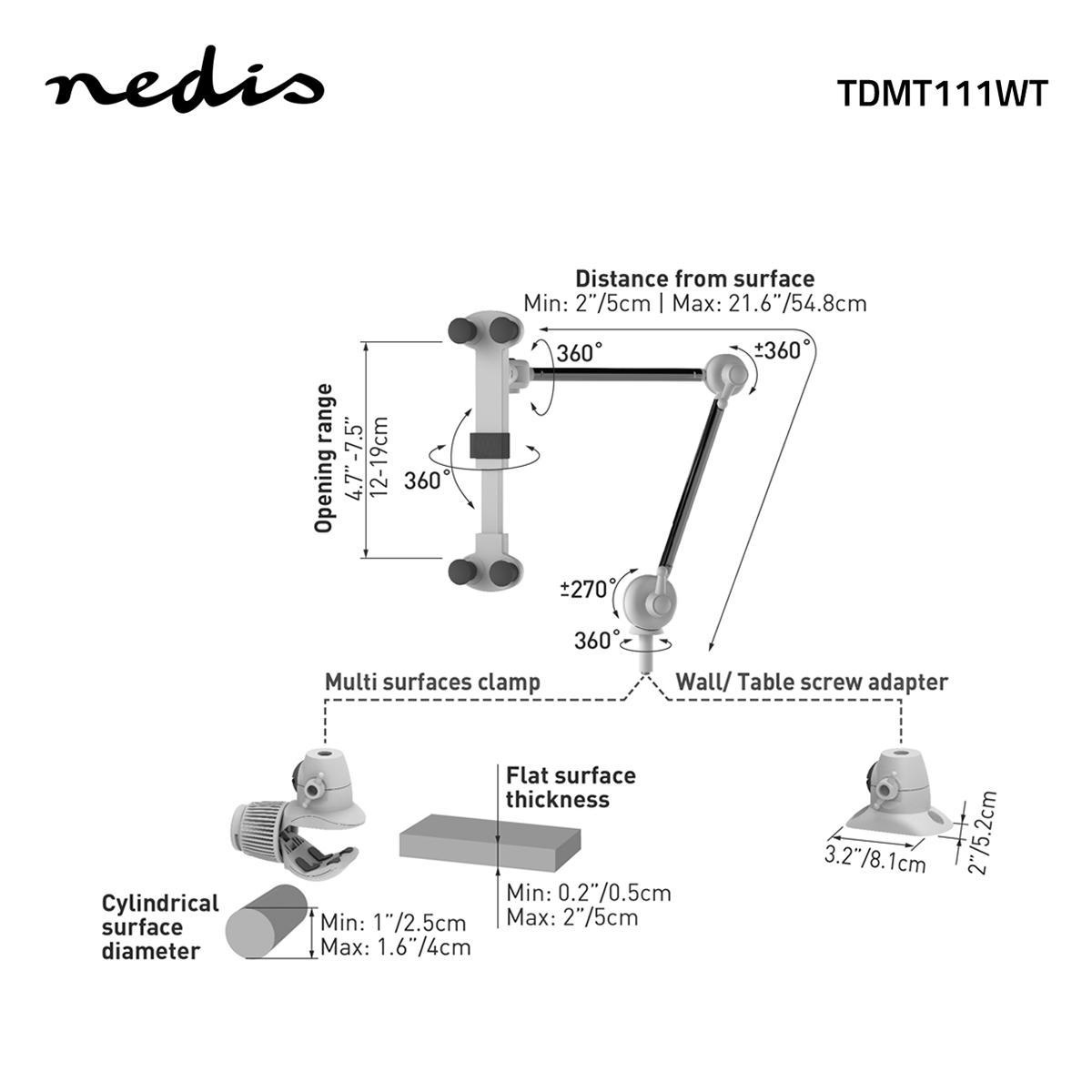Nedis multi-functionele beugel voor smartphones en tablets / 4 draaipunten - Afbeelding 6