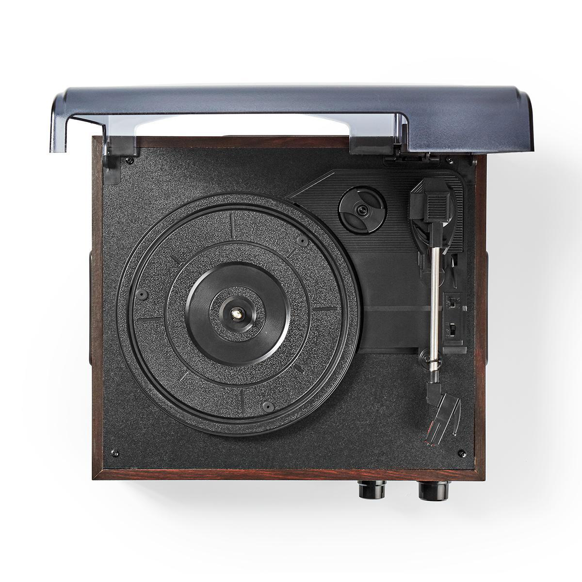 Nedis platenspeler met audio ingang (AUX), uitgang (Tulp) en USB - 18W / bruin - Afbeelding 3